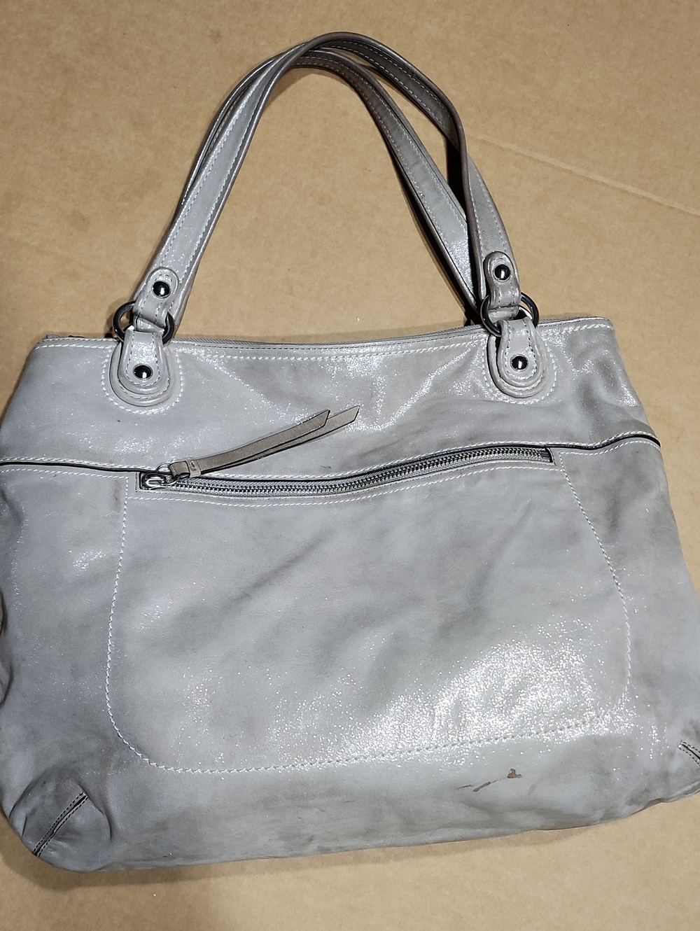 Coach Poppy Metallic Glam Tote Silver Soft Sateen Y2K Shoulder Bag